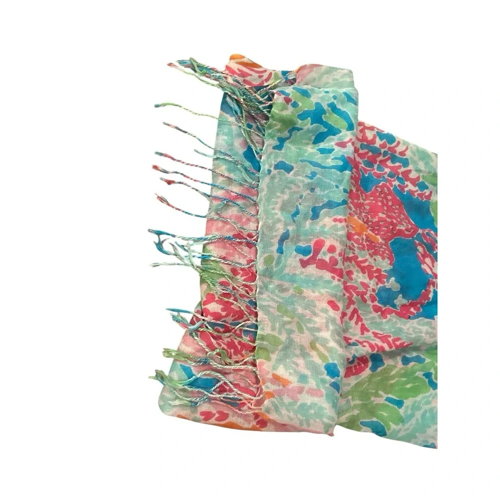 Lilly Pulitzer Murfee Scarf Pink Colorful Silk &‎ Cashmere